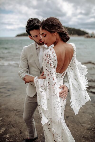 Sheath Lace Wedding Dress, Long Sleeves Bridal Dress Wedding Gown