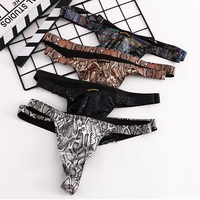 Multi-color 4PK Gay Men's Sexy Underwear Snake Low-rise Cut-out Thong T-string Underpants KX020LT - Thumbnail 5