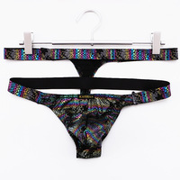 Multi-color 4PK Gay Men's Sexy Underwear Snake Low-rise Cut-out Thong T-string Underpants KX020LT - Thumbnail 3
