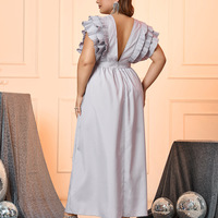Plus size women's summer evening dress V-neck ruffled long skirt - Thumbnail 1