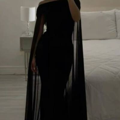 Elegant black sheath with shawl mother of bride/ groom dress with jacket evening formal dress prom dress