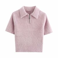 Fashion faux fur effect polo collar top - Thumbnail 2