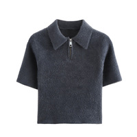 Fashion faux fur effect polo collar top - Thumbnail 3