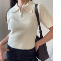 Fashion faux fur effect polo collar top - Thumbnail 5
