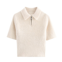 Fashion faux fur effect polo collar top - Thumbnail 6