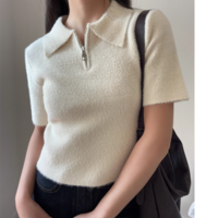 Fashion faux fur effect polo collar top - Thumbnail 7
