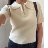 Fashion faux fur effect polo collar top - Thumbnail 8