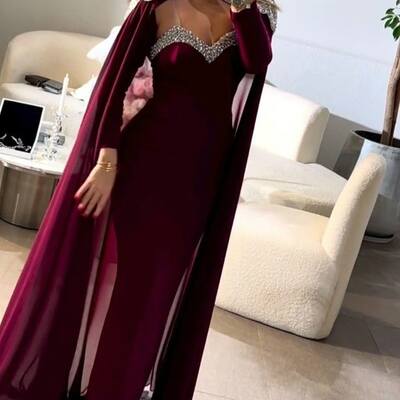 Elegant burgundy wine red sheath with shawl mother of bride/ groom dress evening formal dress prom dress