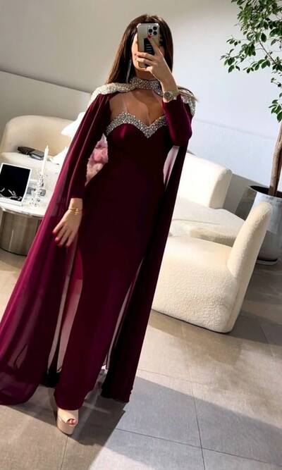 Elegant Burgundy Wine Red Sheath with Shawl Mother of Bride/ Groom Dress Evening Formal Dress Prom Dress