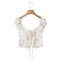 Age-reducing puff sleeve floral short-sleeved babydoll top - Thumbnail 2