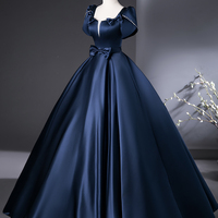 Blue Satin Long Prom Dress, Elegant A-Line Party Dress - Thumbnail 1