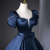 Blue Satin Long Prom Dress, Elegant A-Line Party Dress - Thumbnail 4