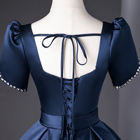 Blue Satin Long Prom Dress, Elegant A-Line Party Dress - Thumbnail 5