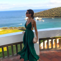 Simple A-line Dark Green Long Chiffon Prom Dresses - Thumbnail 4