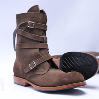 Crafted Leather Classic Dress Shoes Brown Suede Leather Military Strap Ankle High Jodhpur Boot  - Thumbnail 1