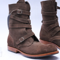 Crafted Leather Classic Dress Shoes Brown Suede Leather Military Strap Ankle High Jodhpur Boot  - Thumbnail 3