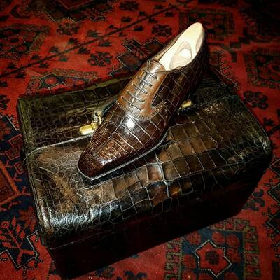 Handmade mens brown crocodile leather oxford dress shoes  - Thumbnail 5