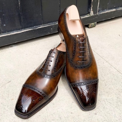 Handmade Classic Brown Leather Dress Shoes 