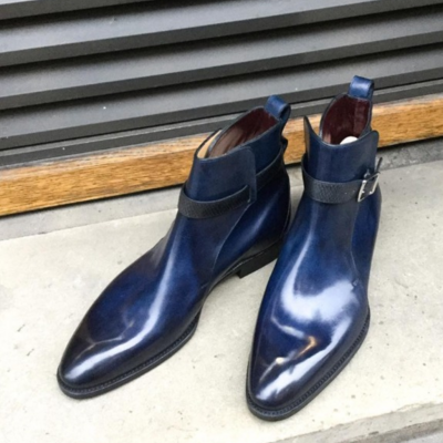 Blue patina leather mens jodhpur dress boot - Thumbnail 5