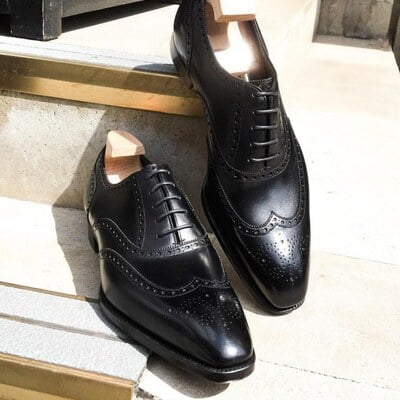 Handmade men black oxford wingtip dress formal lace up shoes  - Thumbnail 5