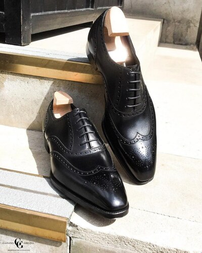 Handmade Men Black Oxford Wingtip Dress Formal Lace up Shoes 