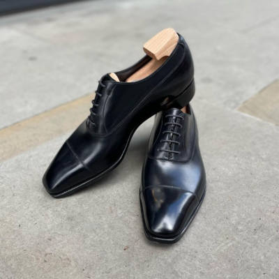 Black calf leather dress lace up men shoes - Thumbnail 5