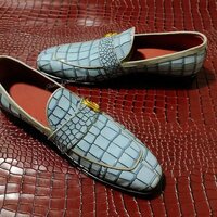 Crafted Leather Handmade Classic Blue Crocodile/Alligator Leather Dress Shoes - Thumbnail 2