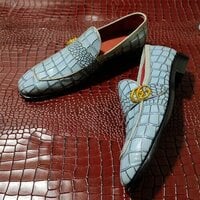 Crafted Leather Handmade Classic Blue Crocodile/Alligator Leather Dress Shoes - Thumbnail 1