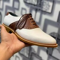 Crafted Leather Stunning Brown White Leather Dress Shoes - Thumbnail 1