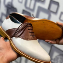 Crafted Leather Stunning Brown White Leather Dress Shoes