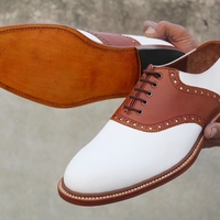 Crafted Leather Handmade Me Dress Shoes in Brown White Leather - Thumbnail 1