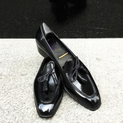 Handmade men black calf leather tassel loafers men dress shoes