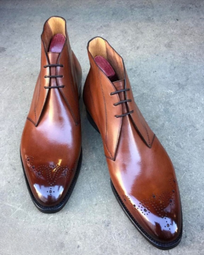 Handmade Brown Leather Chukka Dress Boot