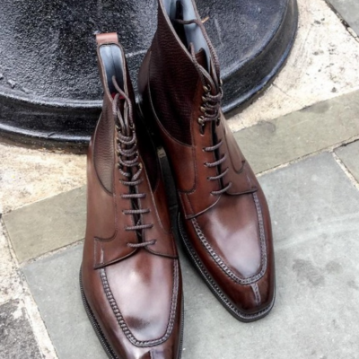 Handmade genuine burgundy grain leather ankle high lace up boot - Thumbnail 5