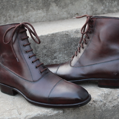 Crafted leather dark brown classic handmade ankle high lace up boot - Thumbnail 5