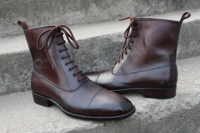 Crafted Leather Dark Brown Classic Handmade Ankle High Lace up Boot