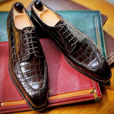 Dark brown crocodile leather oxford dress formal shoes - Thumbnail 5