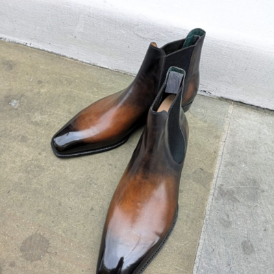 Handmade brown black patina leather men chelsea dress boot  - Thumbnail 4