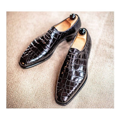 Black Crocodile/Alligator Leather Oxford Lace up Dress Shoes