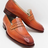 Crafted Leather Brown Men Loafers Dress Shoes For Men - Thumbnail 2