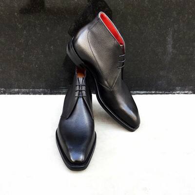 Handmade black calf leather chukka boot
