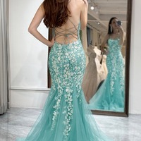 Mermaid Backless Light Green Prom Dress ，Long Corset Evening Dress With Appliques,PD231358 - Thumbnail 1