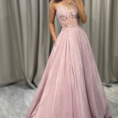 A line appliqued blush prom dress ，long corset evening dress,pd231359