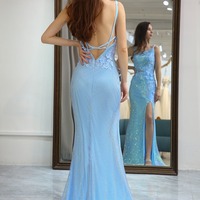 Mermaid Backless Glitter Light Blue Long Prom Dress With Slit,PD231360 - Thumbnail 1