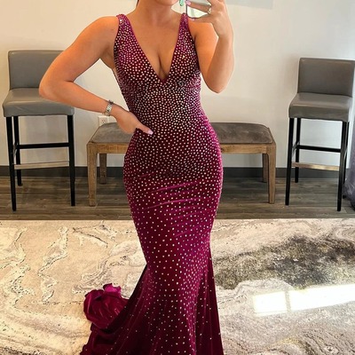 Sequined backless mermaid fuchsia prom dress，long evening dress,pd231364