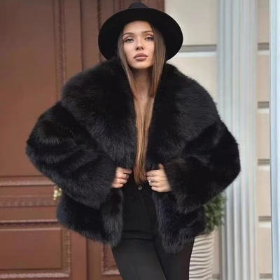 F06 women's faux fur coat fluffy faux fur jacket long sleeve lapel furry winter jackets shaggy parka short coat - Thumbnail 4