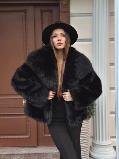 F06 Women's Faux Fur Coat Fluffy Faux Fur Jacket Long Sleeve Lapel Furry Winter Jackets Shaggy Parka Short Coat