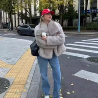 F07 Women's Faux Fur Coat Fluffy Faux Fur Jacket Long Sleeve Lapel Furry Winter Jackets Shaggy Parka Short Coat - Thumbnail 2