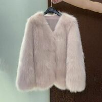 F08 Women's Faux Fur Coat Fluffy Faux Fur Jacket Long Sleeve Lapel Furry Winter Jackets Shaggy Parka Short Coat - Thumbnail 1