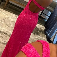One Shoulder Sequined Fuchsia Prom Dress,PD231366 - Thumbnail 1